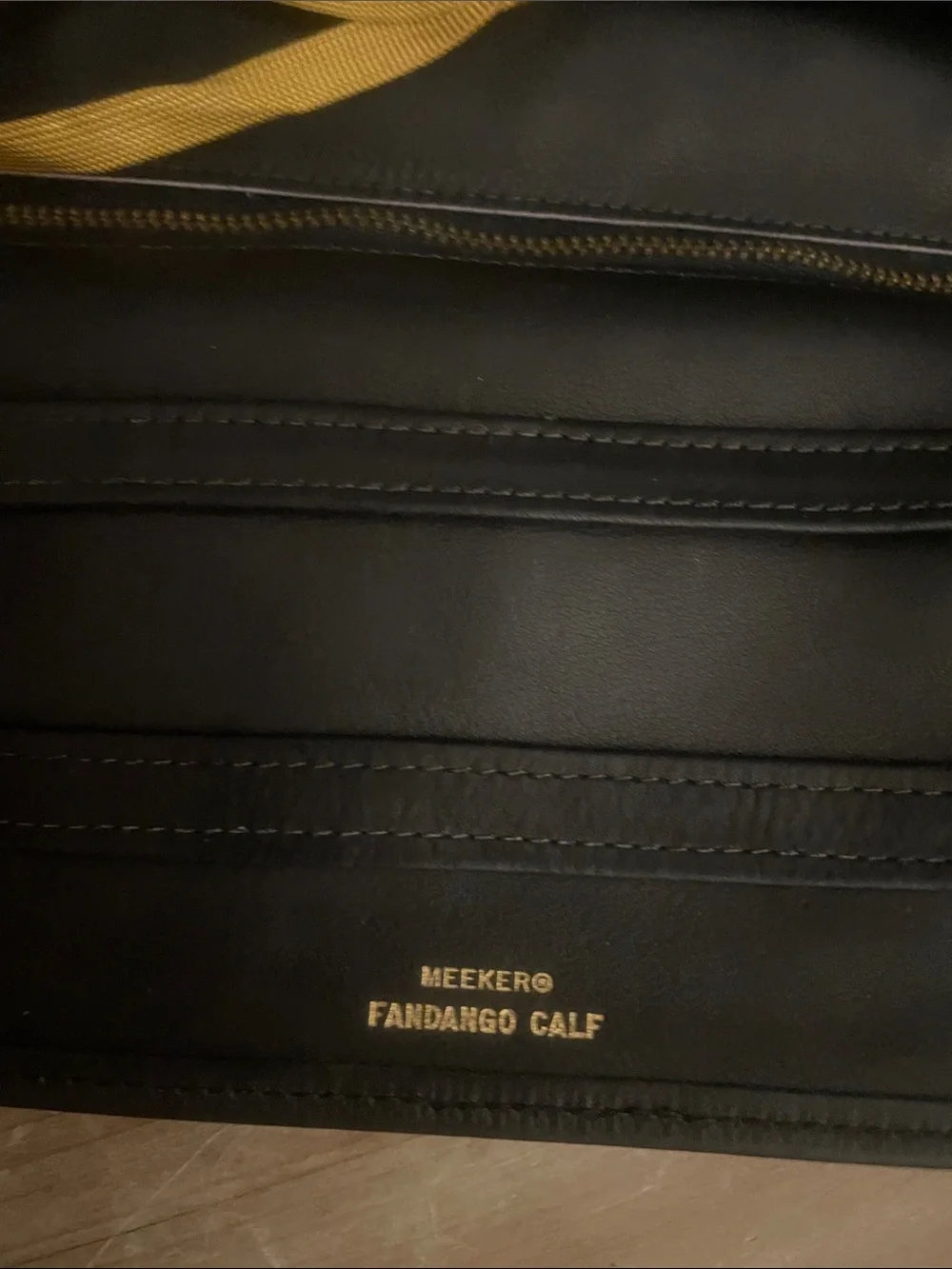 Vintage Fandango Calf Black Leather Organizer Clutch with Yellow Tie